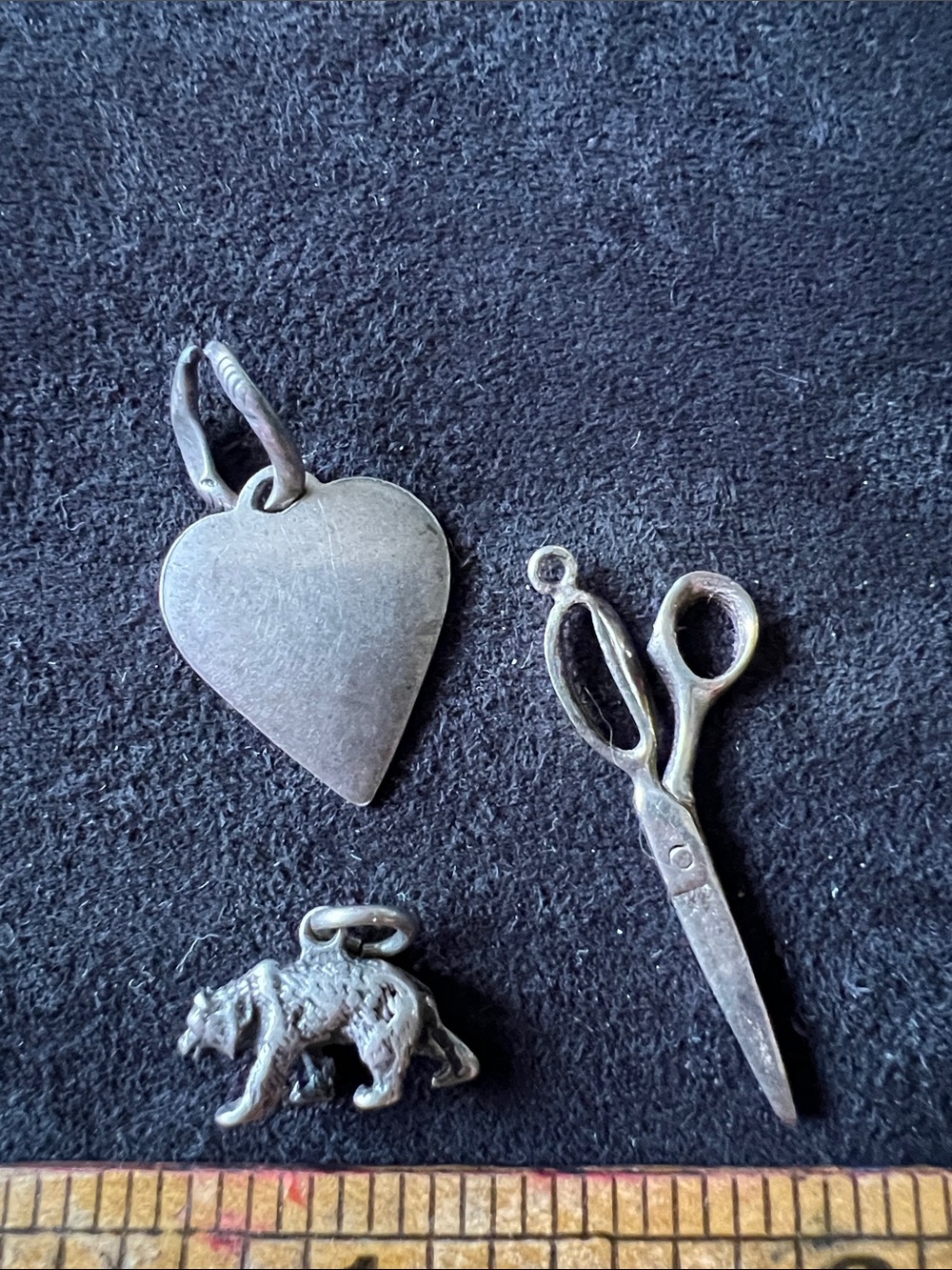 Lot 3 Sterling Silver Bracelet charms scissors bear heart